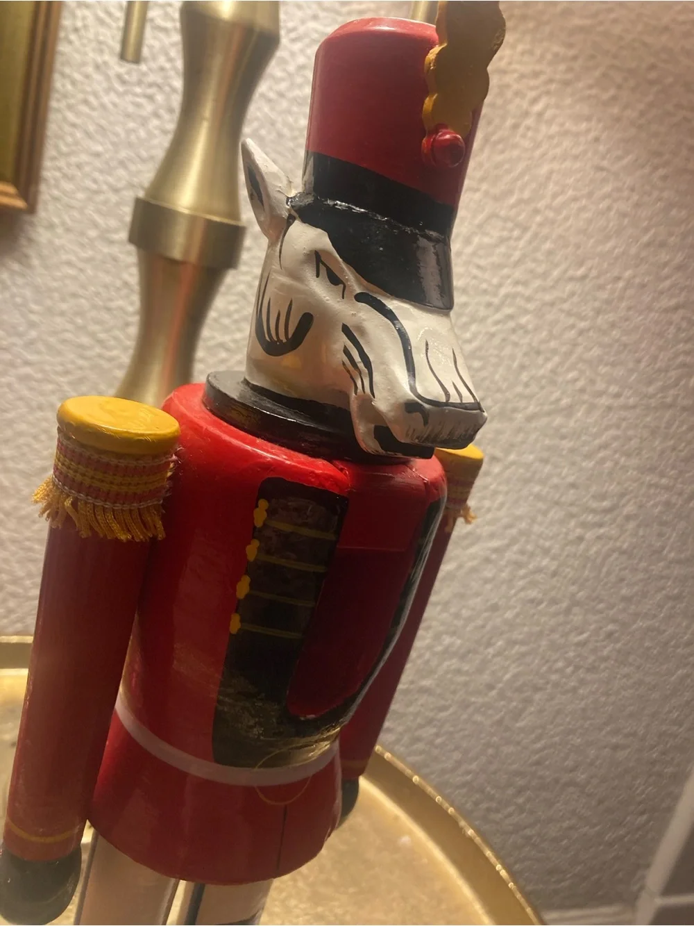 SWANK Red and Green Festive Wooden Nutcracker with Gold Trim